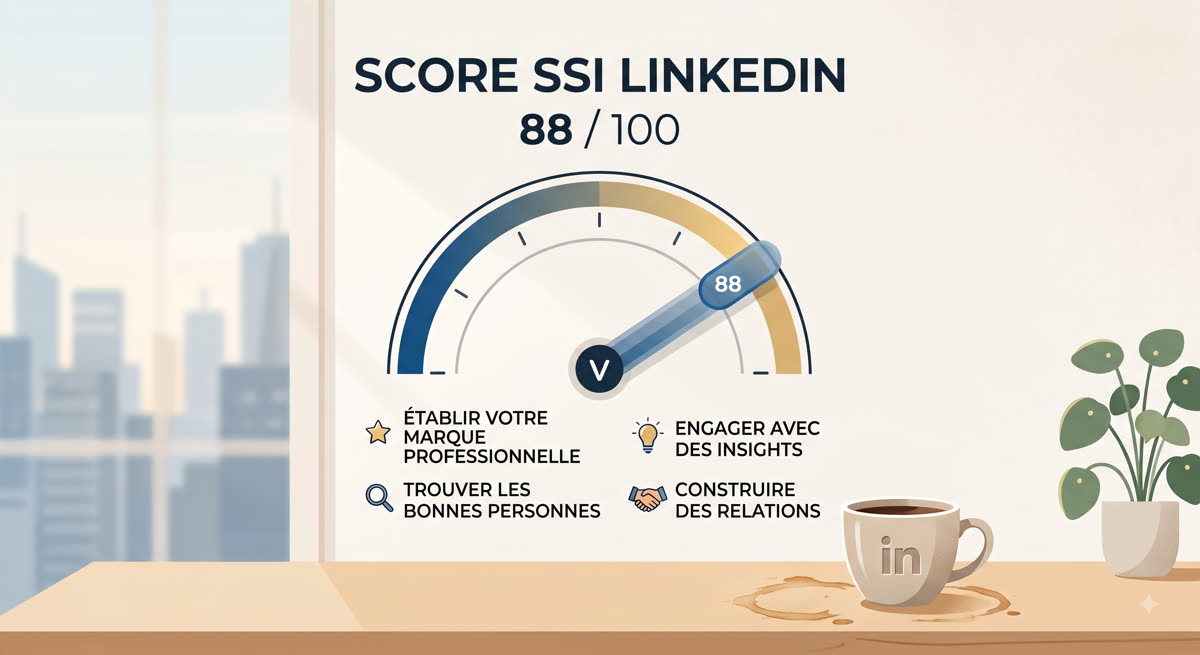Exemple de score SSI LinkedIn : 88 sur 100, réparti sur les 4 piliers